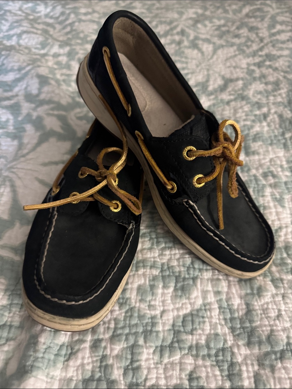 Women’s Sperry Leather Boat Shoes with Gold Laces - Dark Navy
